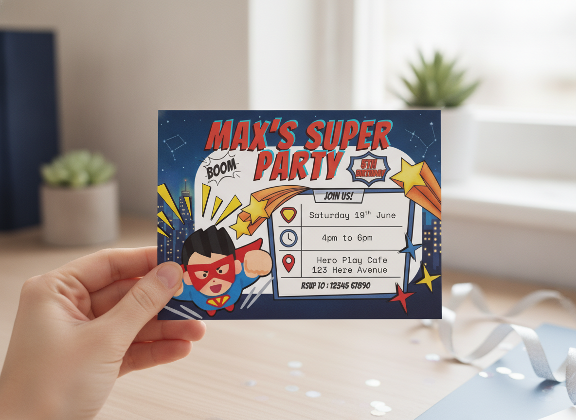 Superhero Kids' Birthday Party A6 Invites