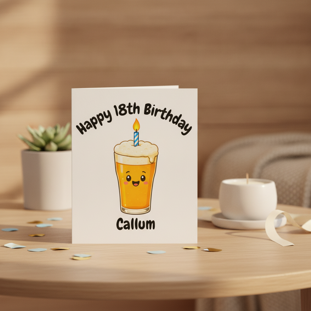 Personalised 18th Birthday Pint Glass Card - Custom Name & Age