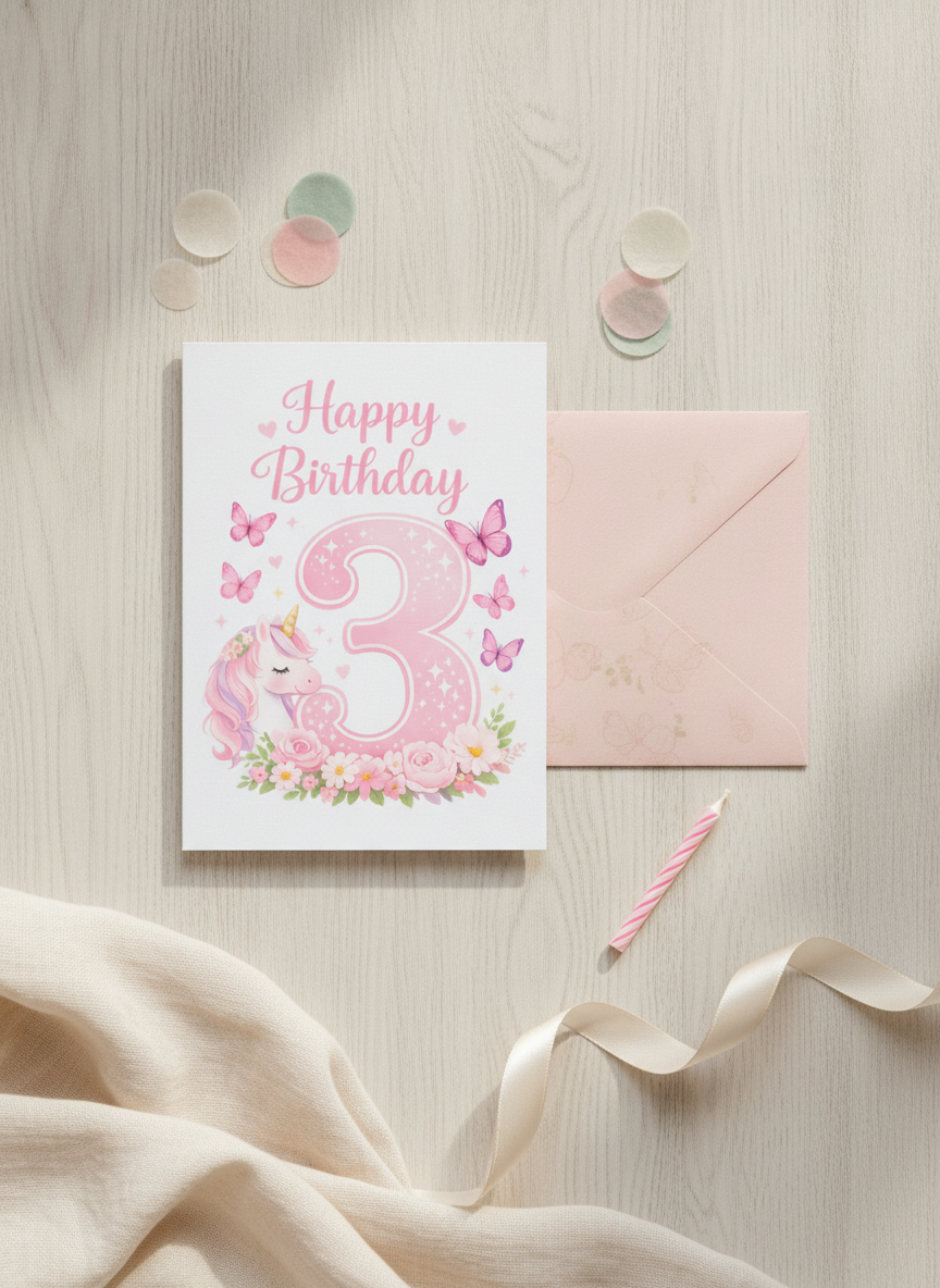 Unicorn 3rd Birthday Card for a Magical Little One - A5 UK Printed