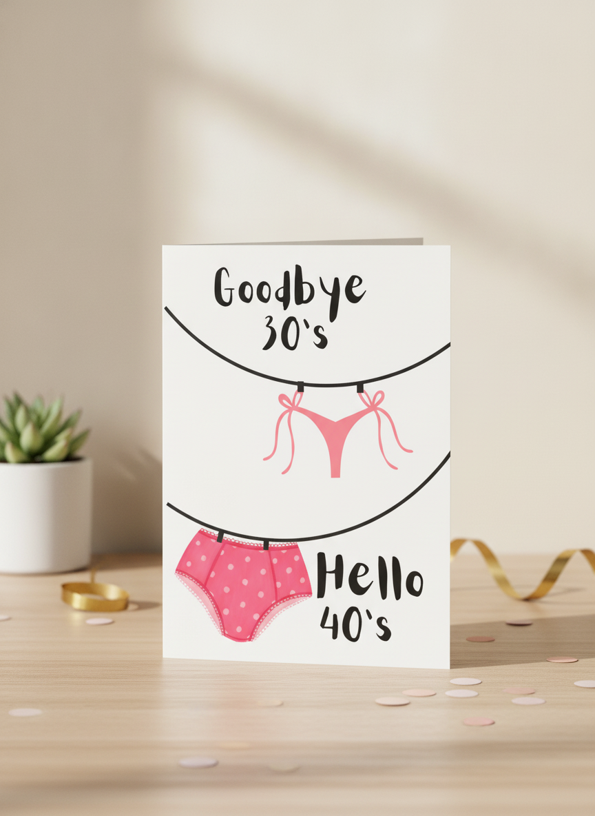 Cheers to 40! Funny 'Goodbye 30s, Hello 40s' A5 Birthday Card