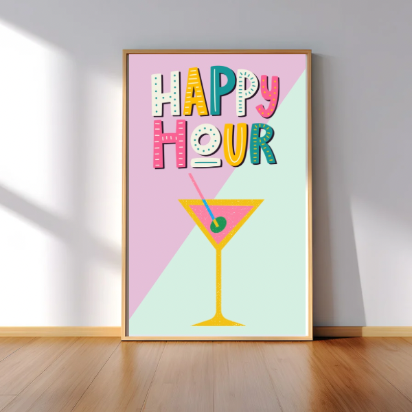 Happy Hour Colourful Cocktail Print – Bold Wall Art