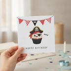Ahoy Pirate Cupcake Birthday Card - Square Greeting for a Swashbuckling Party