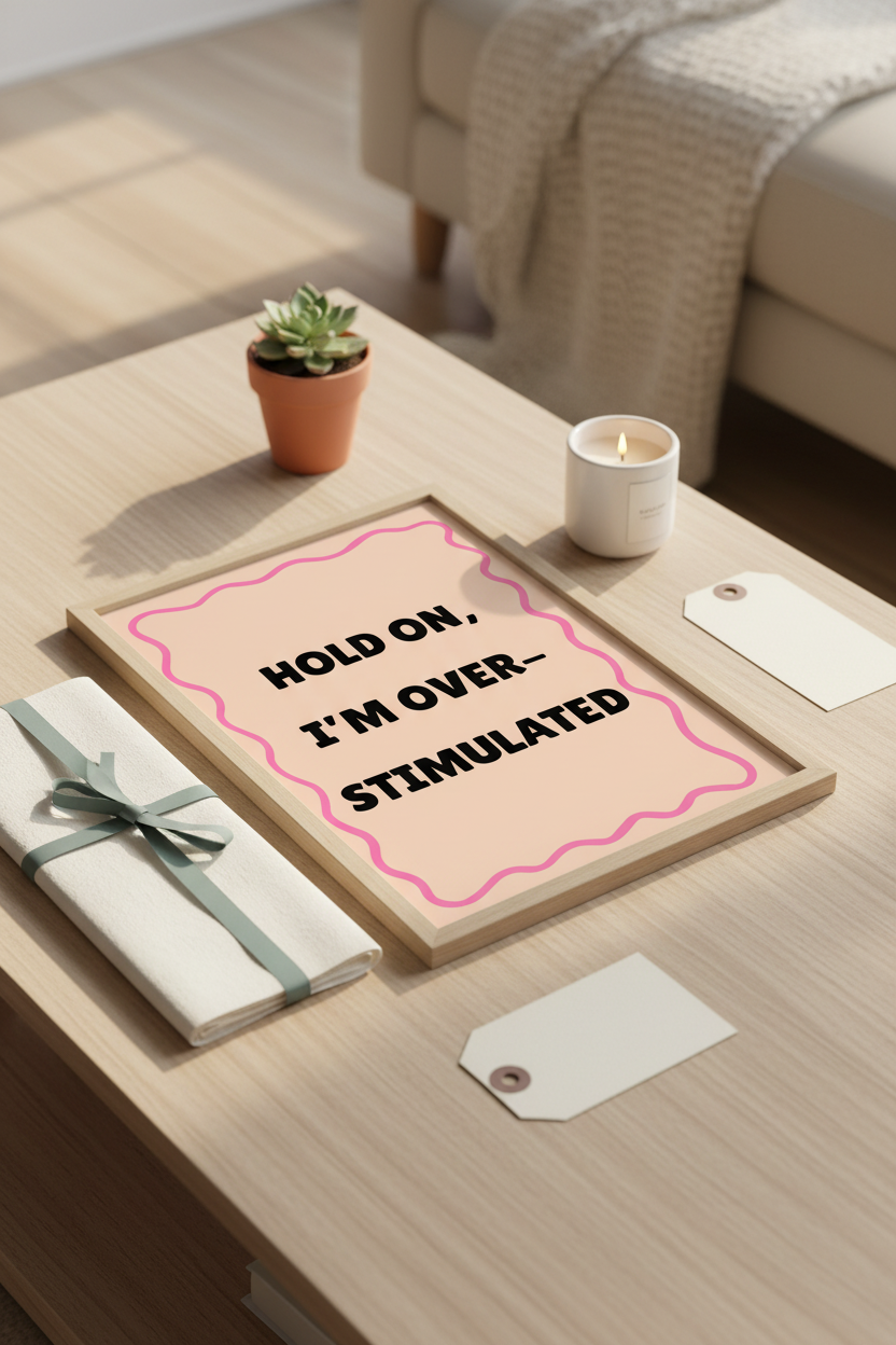 Hold On, I’m Overstimulated A4 Typographic Art Print – For Life's Louder Moments