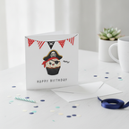Ahoy Pirate Cupcake Birthday Card - Square Greeting for a Swashbuckling Party