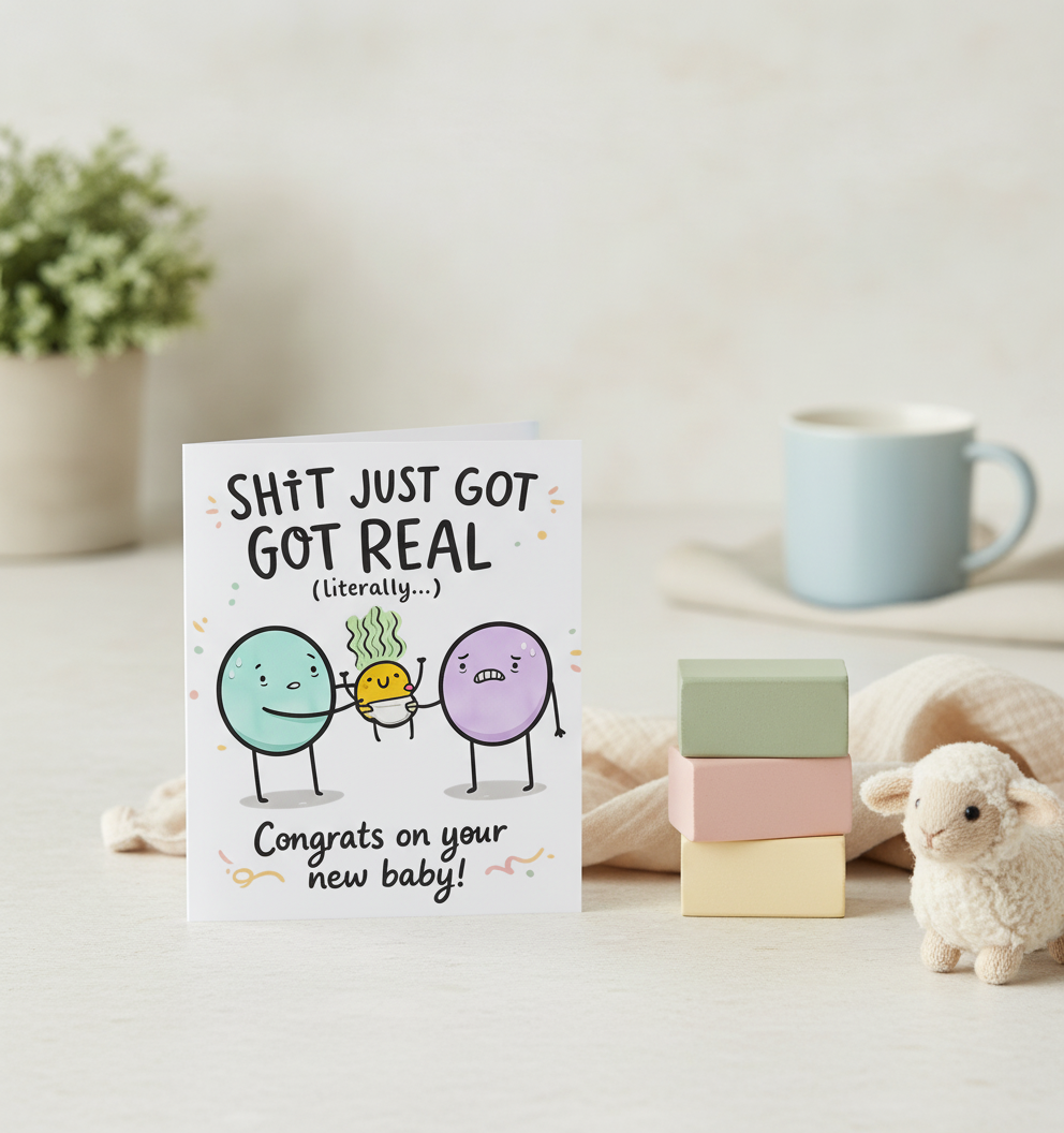 Shit Just Got Real Congrats New Baby Card - Square Greetings Card