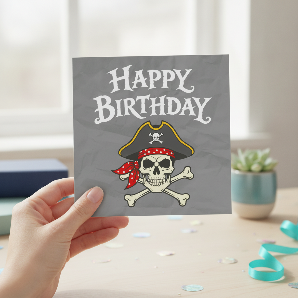 Celebrate with Sass: Happy Birthday Skull & Crossbones Square Card