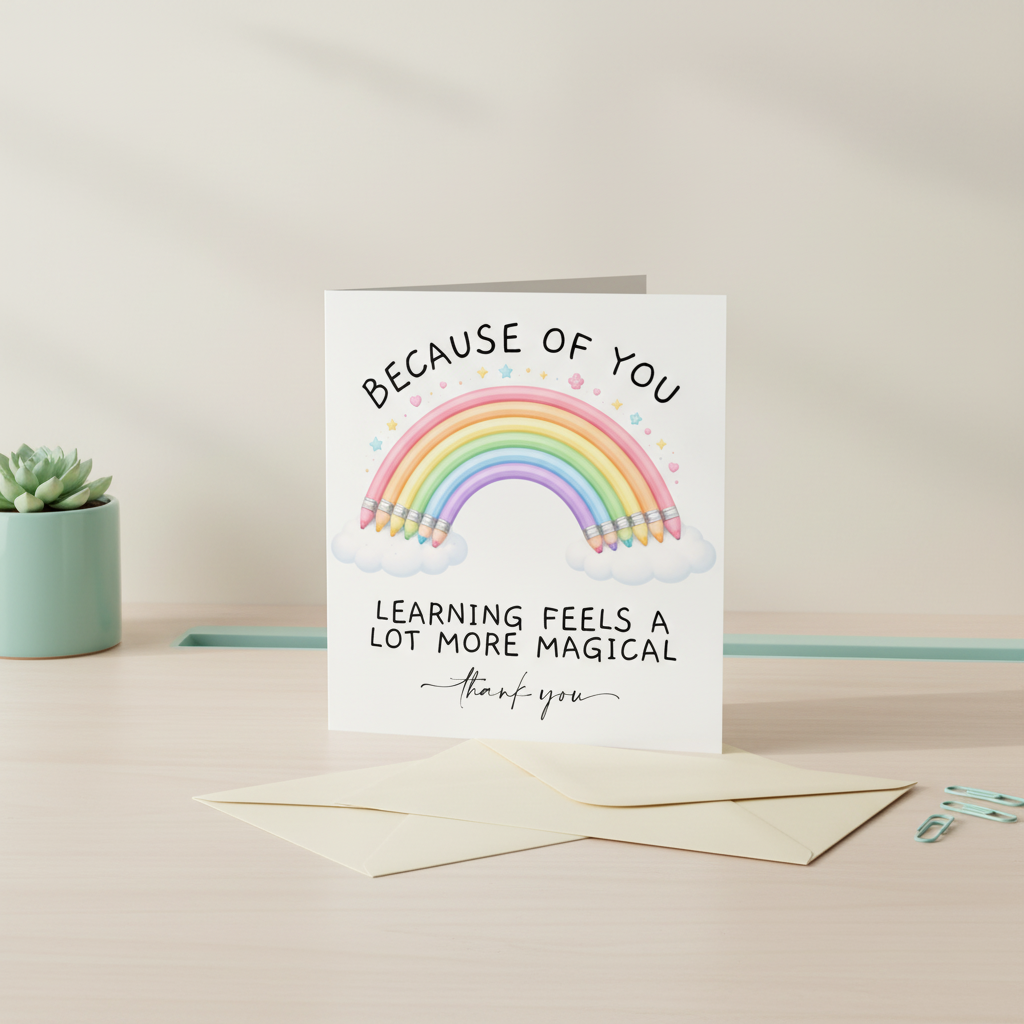 Because of You Teacher Rainbow Card - Thank You Card