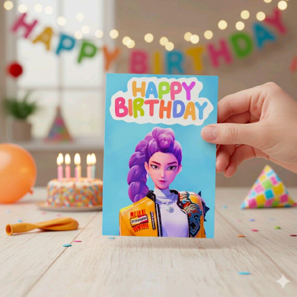 Kids Rumi K-Pop Birthday Card Blue A5 – PacaPrints