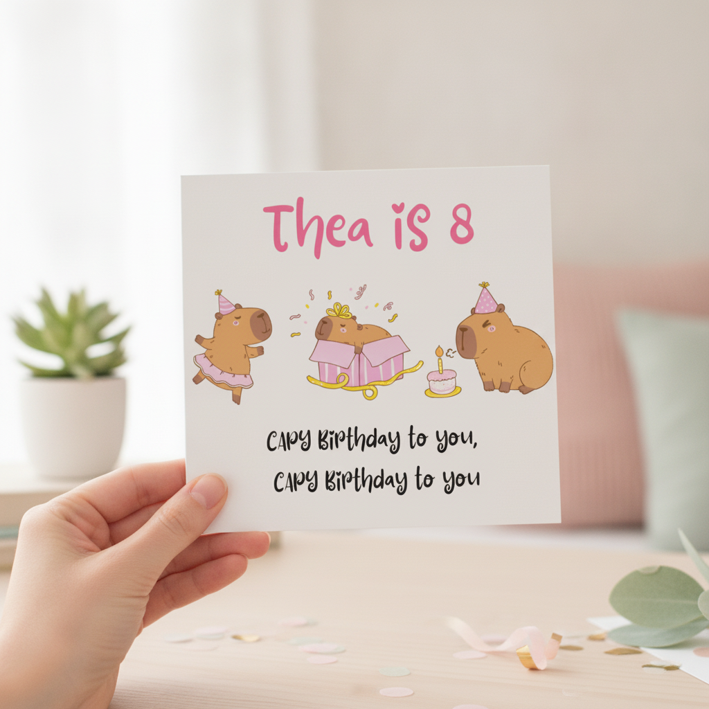 Personalised Capybara Birthday Card with Name & Age, Square