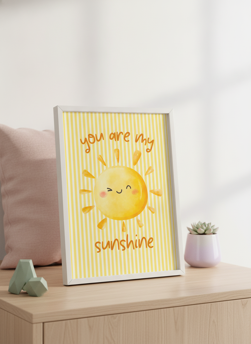 Brighten Their Day: 'You Are My Sunshine' Yellow Sun A4 Kids' Print