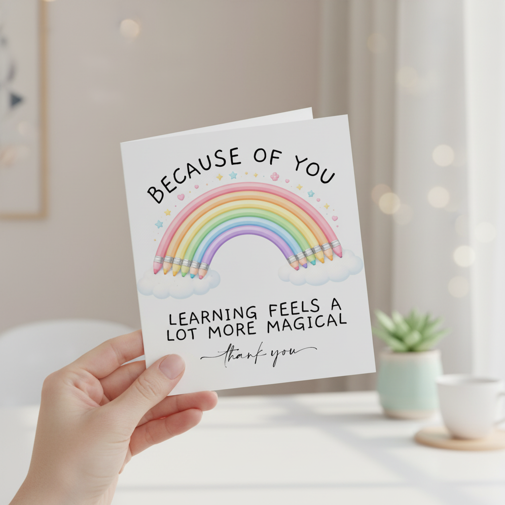 Because of You Teacher Rainbow Card - Thank You Card