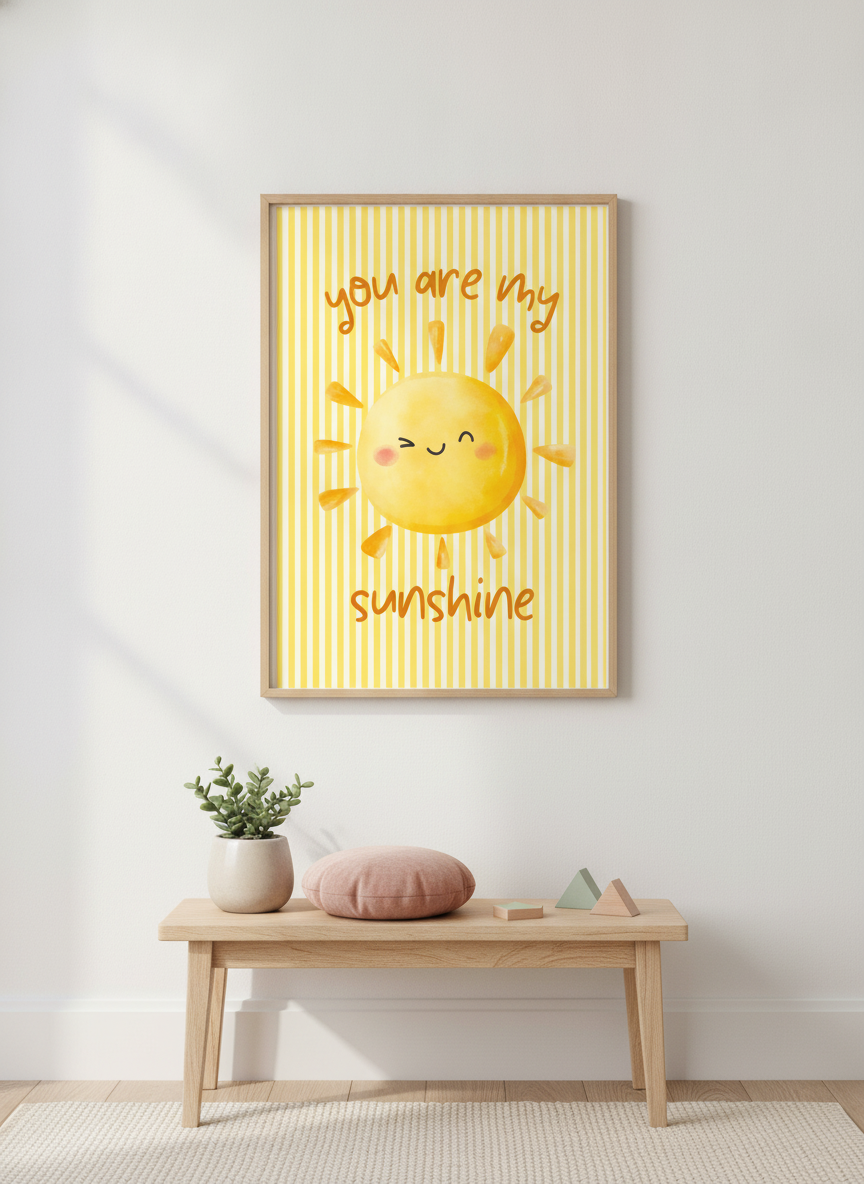 Brighten Their Day: 'You Are My Sunshine' Yellow Sun A4 Kids' Print