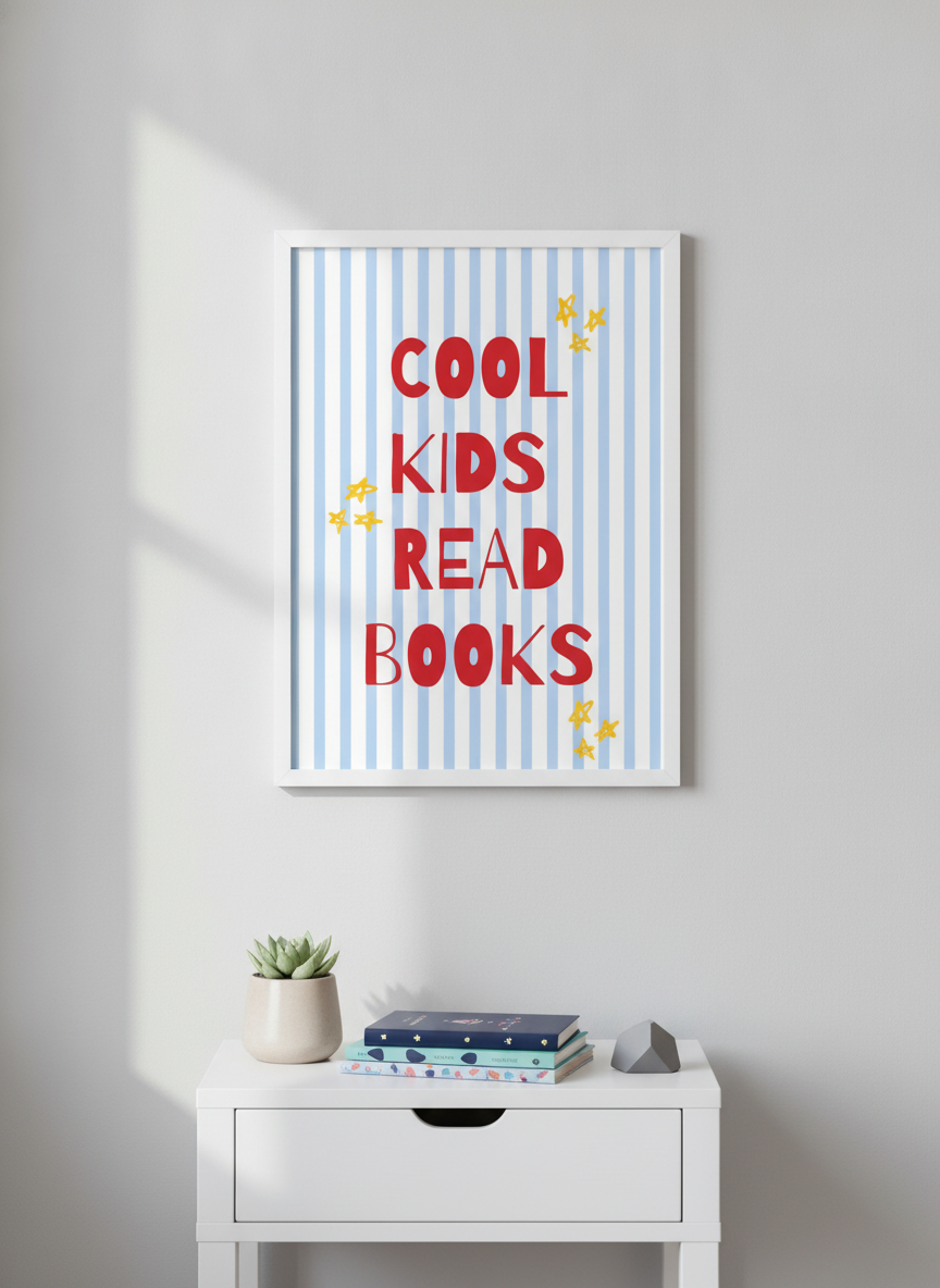 Cool Kids Read Books A4 Art Print – Fun Wall Decor for Children's Rooms