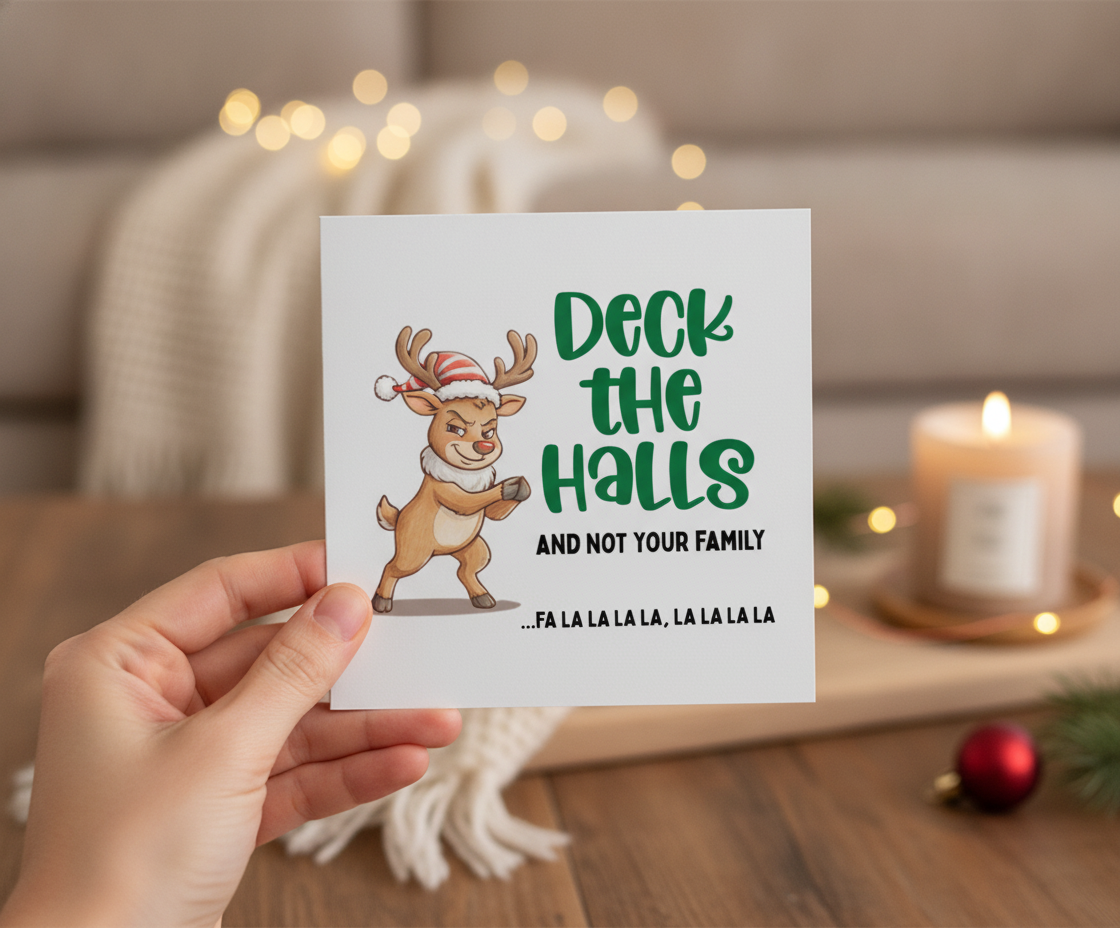 Funny Christmas Card: Deck the Halls (Not Your Family) - Square