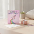Pink Space Rocket Birthday Card - Square Card for Any Age