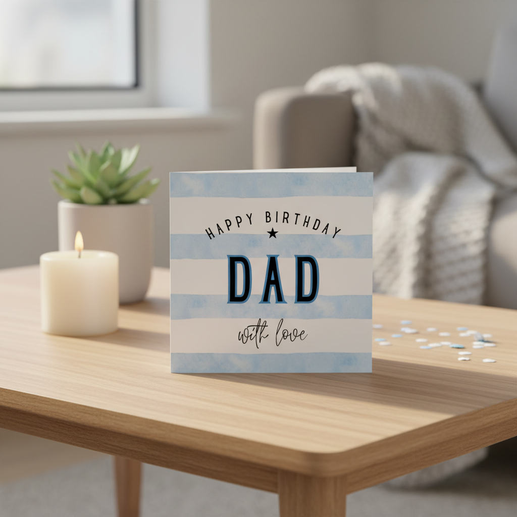 Dad Birthday Card - 'Dad with Love Stripes' Square Card