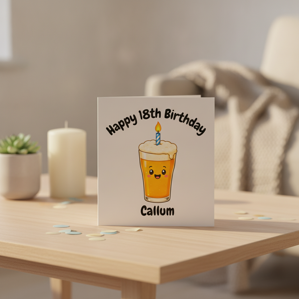 Personalised 18th Birthday Pint Glass Card - Custom Name & Age