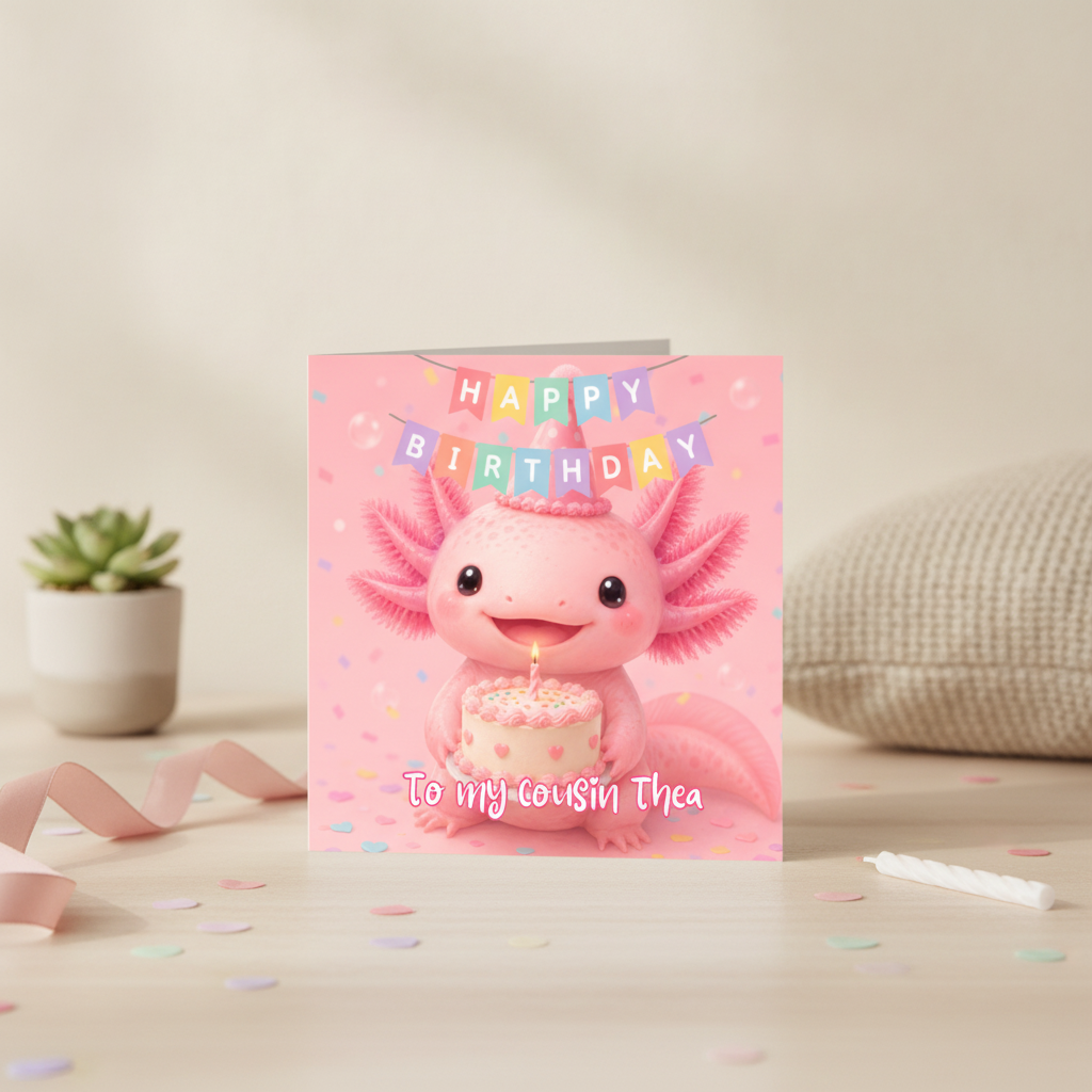 Personalised Axolotl Birthday Card for Friends & Family - Square