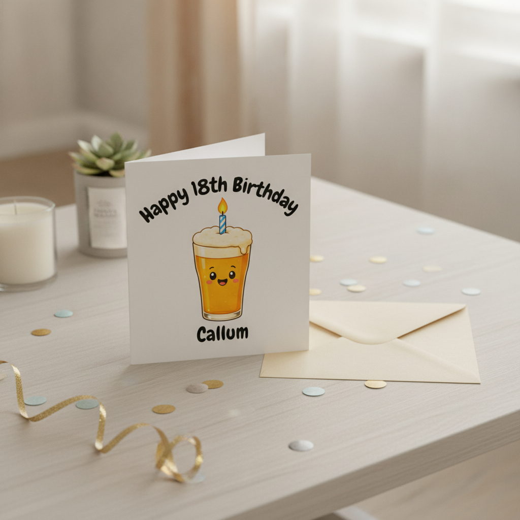 Personalised 18th Birthday Pint Glass Card - Custom Name & Age