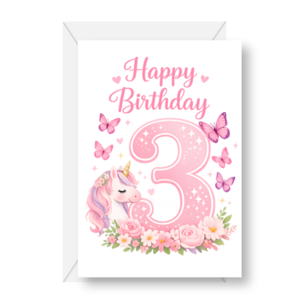 Unicorn 3rd Birthday Card