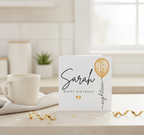 Personalised 18th Birthday Card with Gold Balloon Design - Square