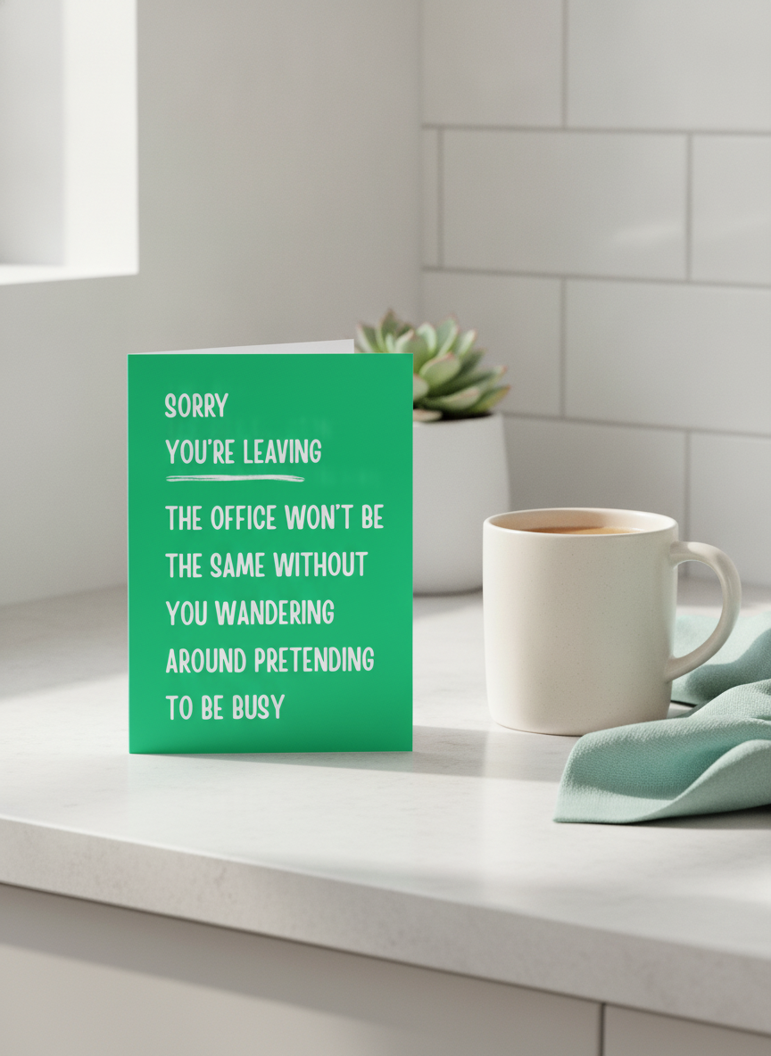 Funny 'Sorry You're Leaving' Card for Workmates - A5 Leaver's Gag