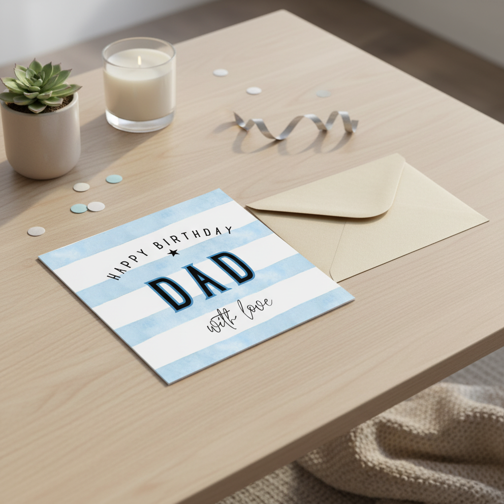 Dad Birthday Card - 'Dad with Love Stripes' Square Card