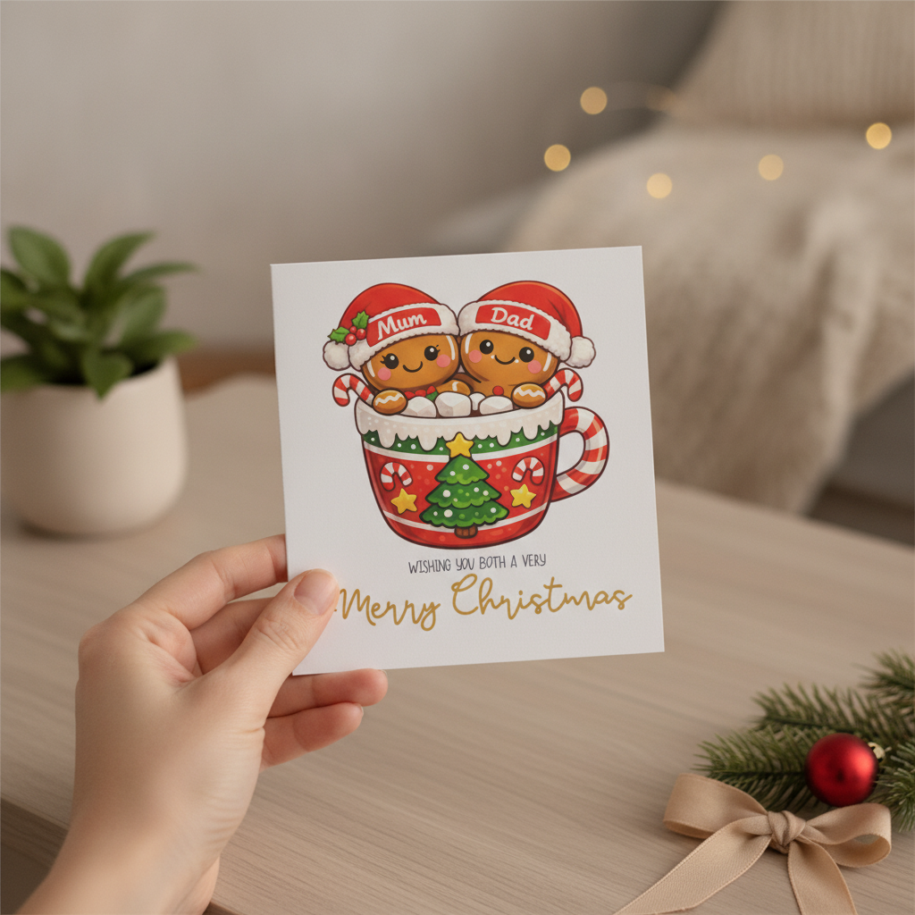 Festive Gingerbread Mum & Dad Christmas Card - Square Design