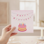 Pink Birthday Cake Square Card – A Slice of Fun for Their Big Day