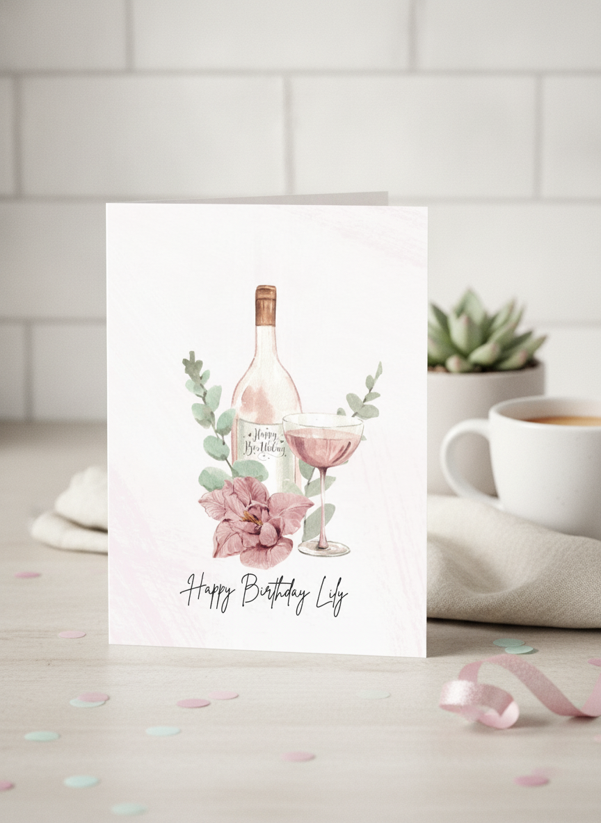 Personalised Floral Pink Birthday Card