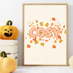Autumn A4 Wall Prints – Pumpkins, Cosy Quote & Pumpkin Spice Latte | Print Only or Framed