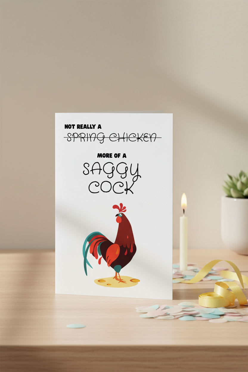 Not a Spring Chicken – Saggy Cock Funny Birthday Card