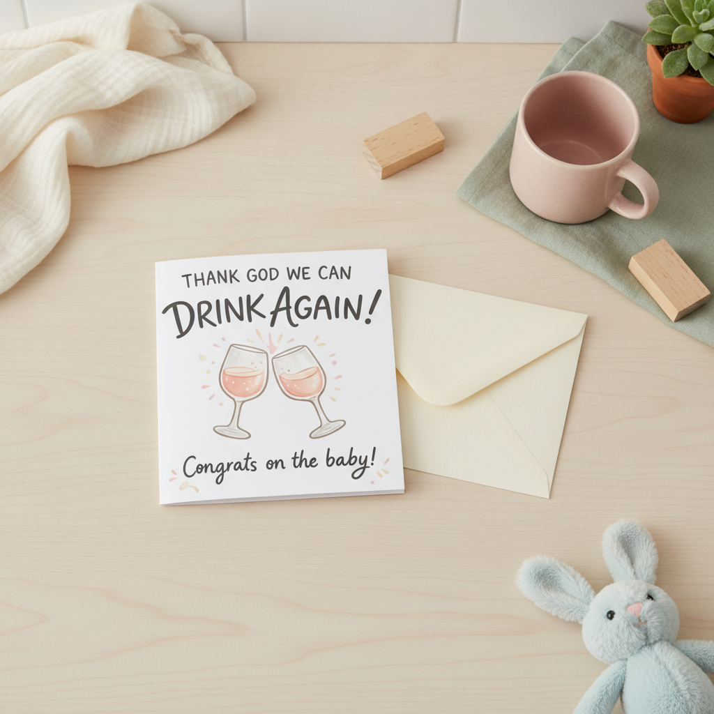 Thank God We Can Drink Again New Baby Card - Square Greeting Card