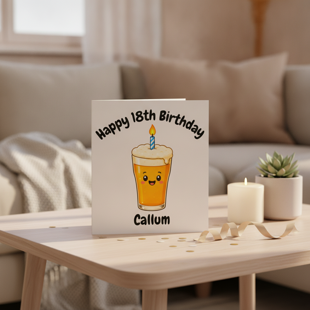Personalised 18th Birthday Pint Glass Card - Custom Name & Age