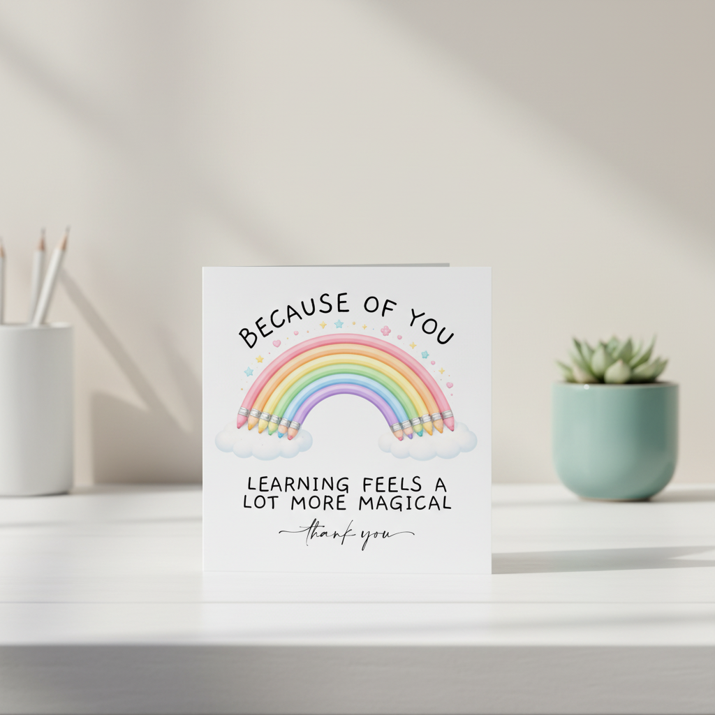 Because of You Teacher Rainbow Card - Thank You Card