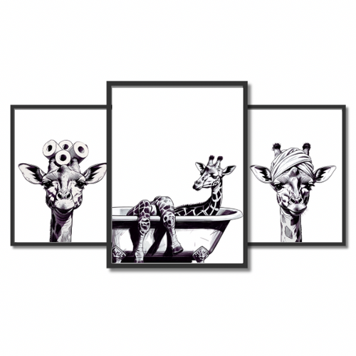 3 Set of Giraffe Bathroom Prints