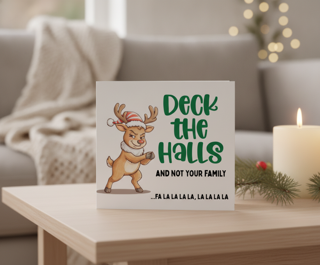 Funny Christmas Card: Deck the Halls (Not Your Family) - Square