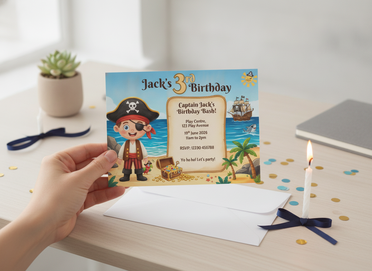 Swashbuckling Pirate Theme Kids Birthday Party Invites (A6)
