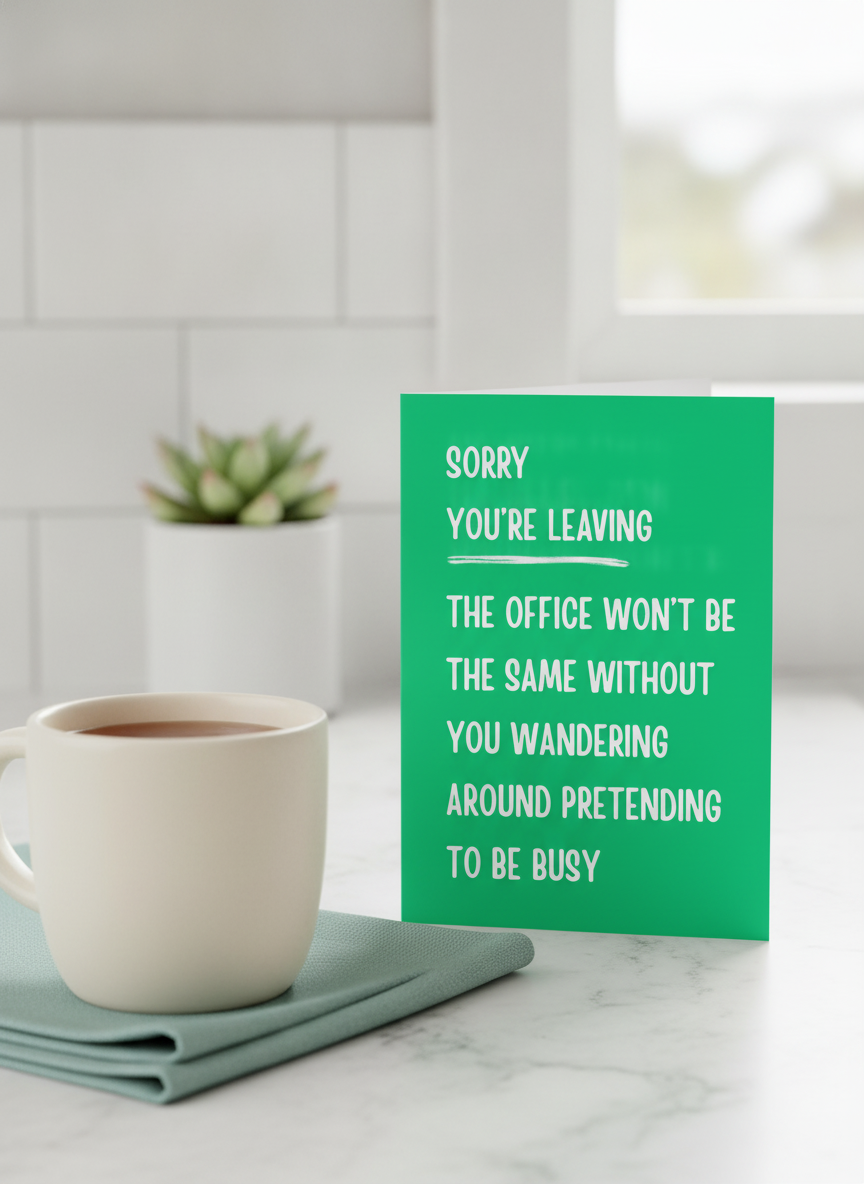 Funny 'Sorry You're Leaving' Card for Workmates - A5 Leaver's Gag