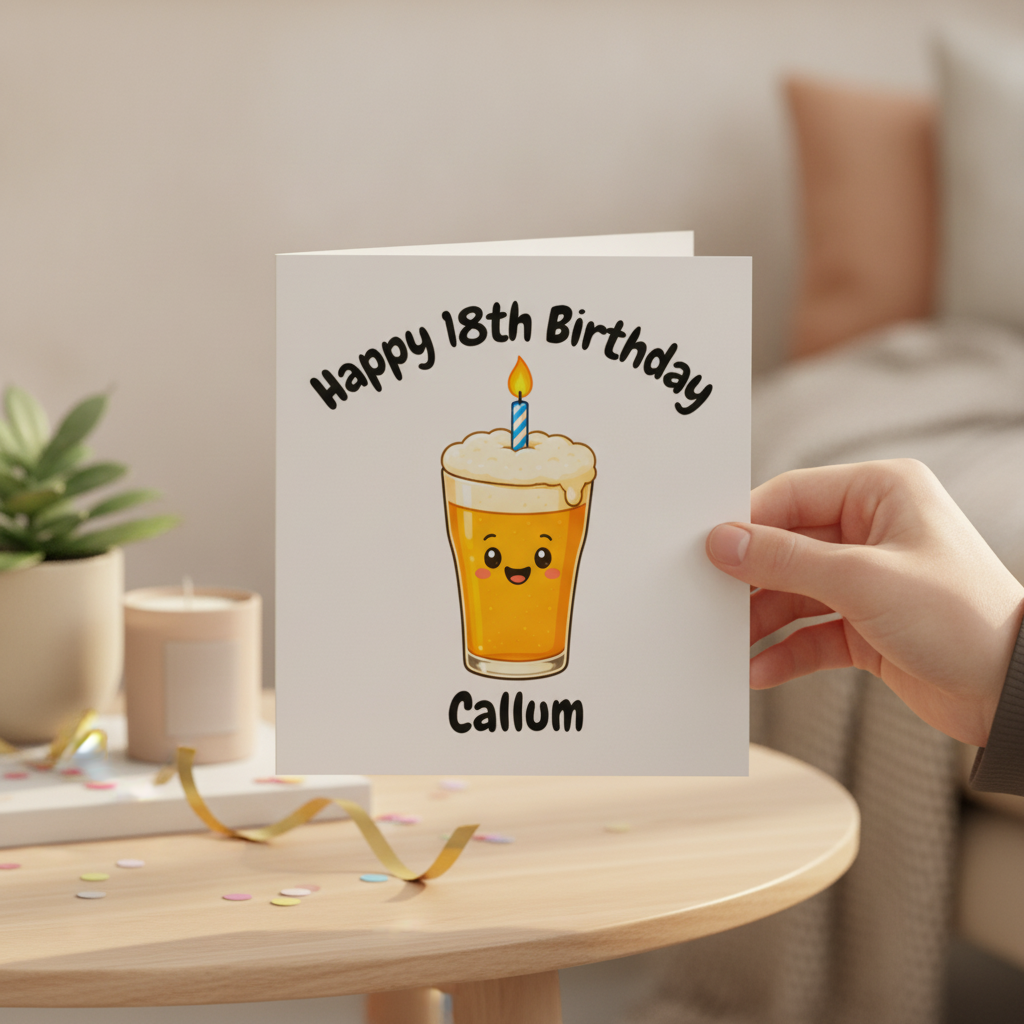 Personalised 18th Birthday Pint Glass Card - Custom Name & Age