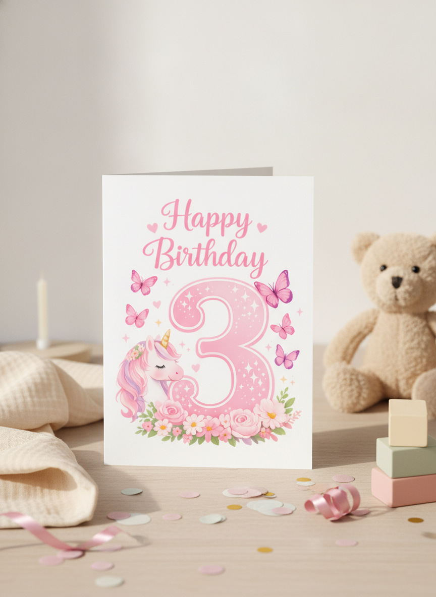 Unicorn 3rd Birthday Card for a Magical Little One - A5 UK Printed
