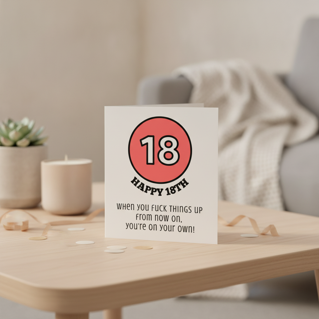 Happy 18th Birthday Card: 'You're On Your Own' Funny Square Print from UK