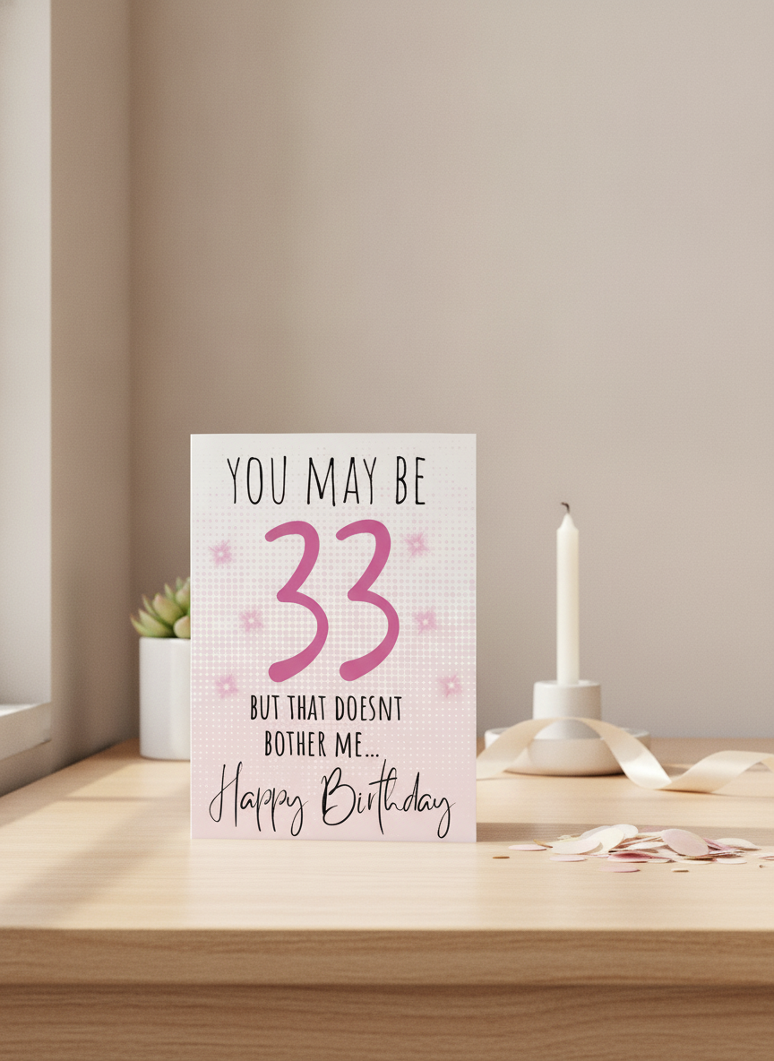 So she may be 33 but the doesn’t bother me, birthday card.