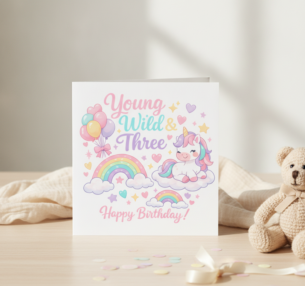 Young Wild & Three 3rd Birthday Card – Square & Ready for Fun