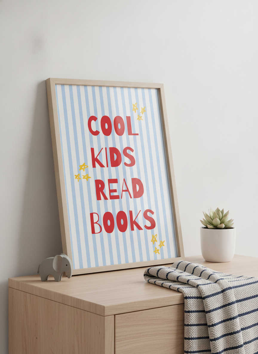 Cool Kids Read Books A4 Art Print – Fun Wall Decor for Children's Rooms