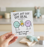 Shit Just Got Real Congrats New Baby Card - Square Greetings Card
