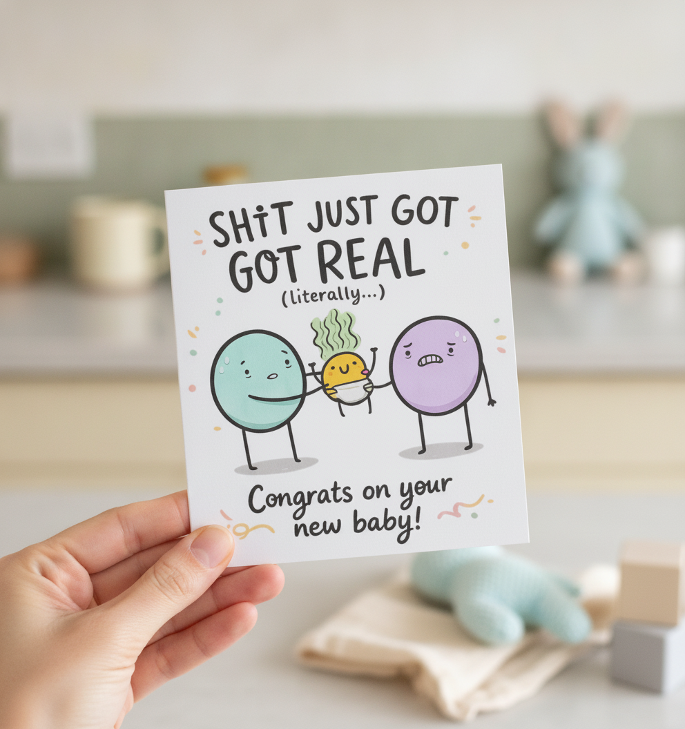 Shit Just Got Real Congrats New Baby Card - Square Greetings Card