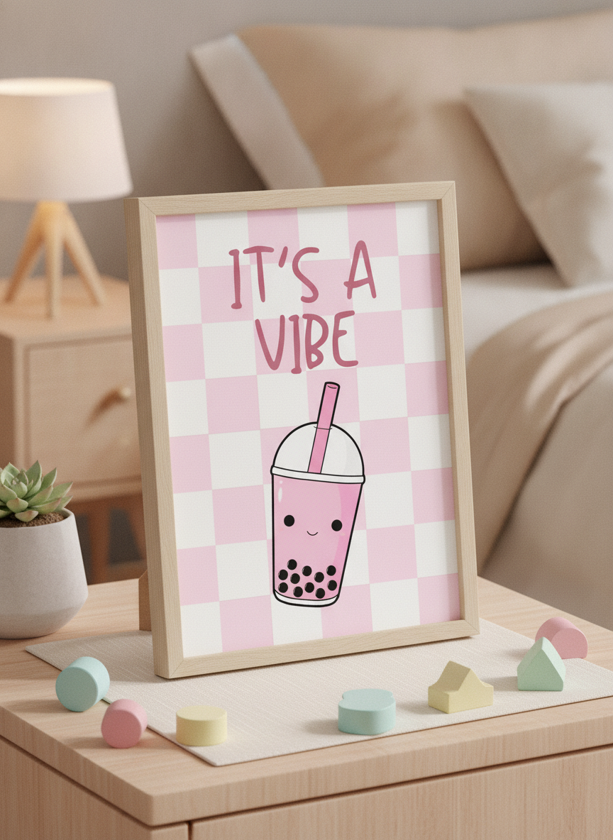 Boba Tea 'Good Vibes' A4 Print for Kids' Rooms – PacaPrints Original
