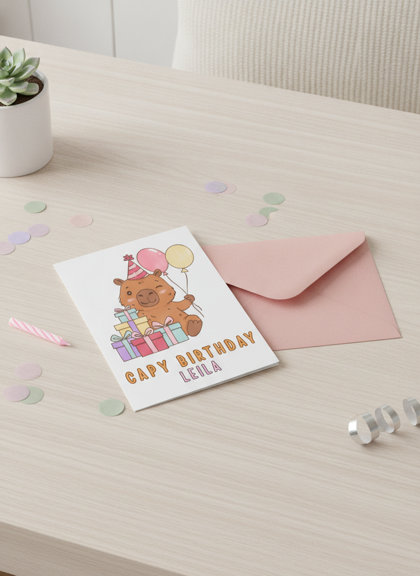Personalised Capybara Birthday Card - A5 Animal Card for Friends & Family