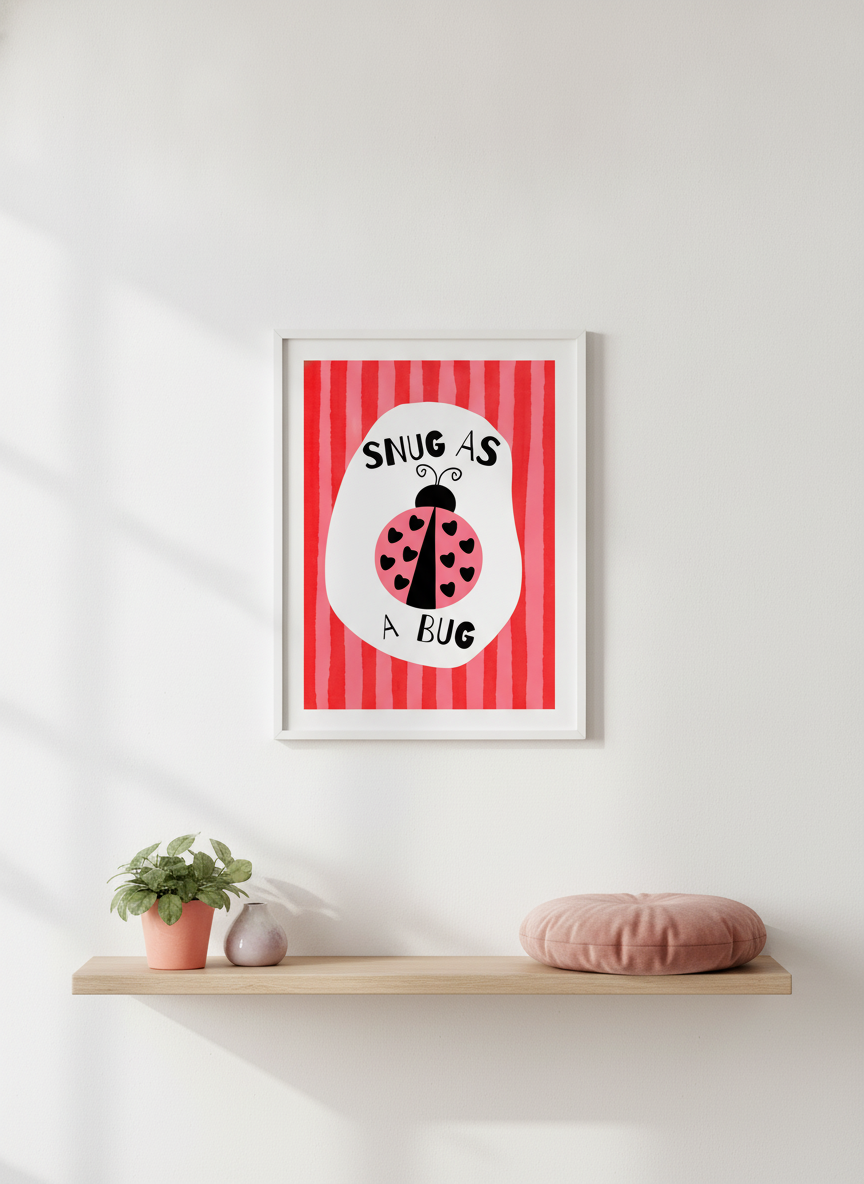 Snug as a Bug Ladybird A4 Print for Kids' Bedrooms and Nurseries